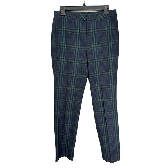 J. Jill Premium Bi-Stretch Pants Womens 8 Blue Green Plaid Twill Zip Straight - Picture 1 of 10